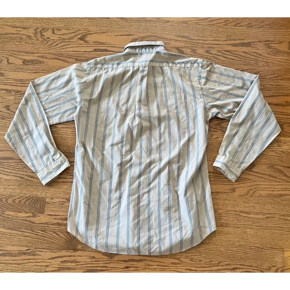 Vintage Levis Fitted Shirt Mens Large Tan Blue Striped Long Sleeve Button Down